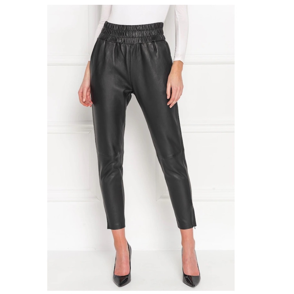 New! LAMARQUE NINETA 100% Leather Pull-On Jogger Pants in Black
